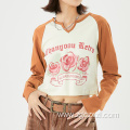 Women's autumn fashion alphabet floral long sleeve top